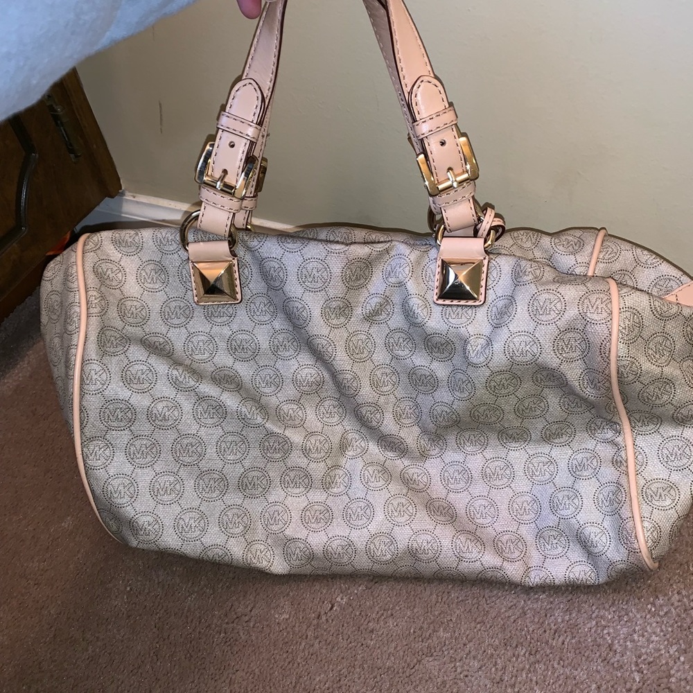 Tan Michael Kors satchel bag with gold accents